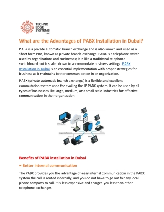 What are the Advantages of PABX Installation in Dubai