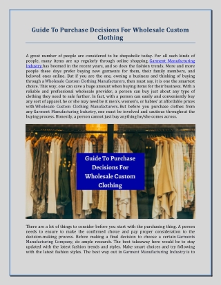 Guide To Purchase Decisions For Wholesale Custom Clothing