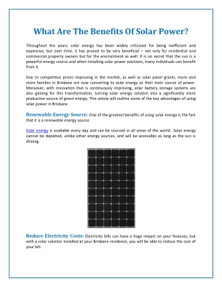 What Are The Benefits Of Solar Power?