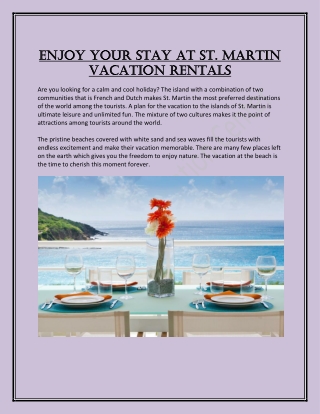 Enjoy Your Stay at St. Martin Vacation Rentals
