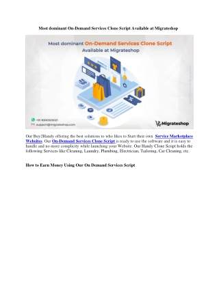 Get Most dominant On-Demand Services Clone Script Available at Migrateshop