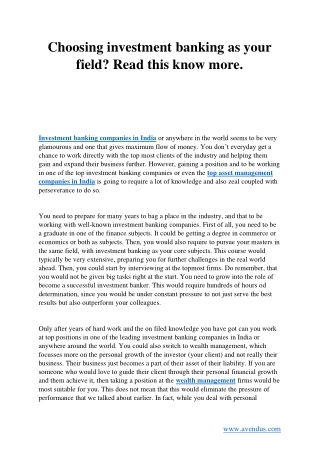 Choosing investment banking as your field? Read this know more.