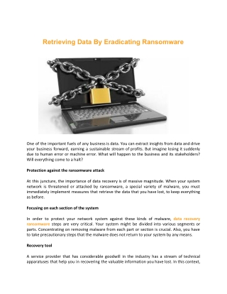 Retrieving Data By Eradicating Ransomware