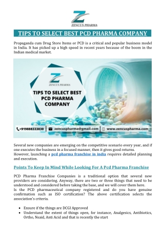 Tips to Select Best PCD Pharma Company