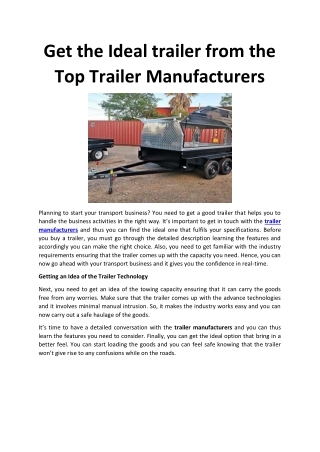 Get the Ideal trailer from the Top Trailer Manufacturers