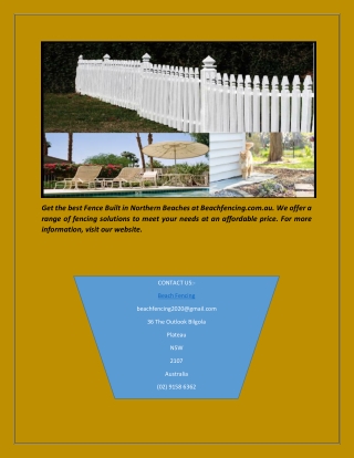 Get Fence Built Northern Beaches | Beach Fencing