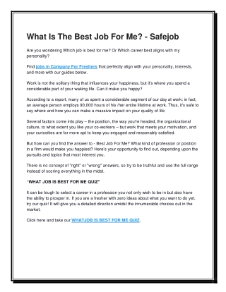 Safejob- Jobs in Company for Freshers