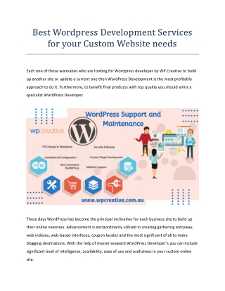 Best Wordpress Development Services for your Custom Website needs