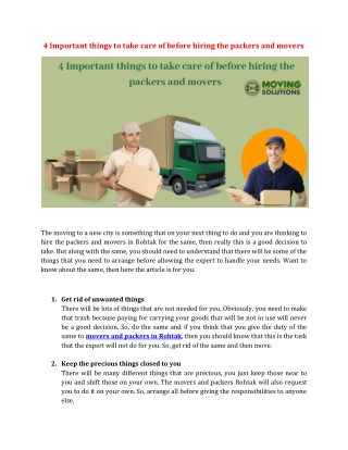 4 Important things to take care of before hiring the packers and movers
