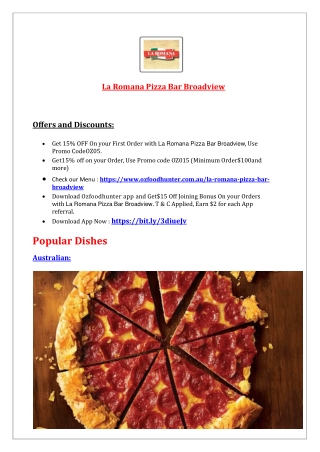 15% Off - La Romana Pizza Bar Menu - Pizza Takeaway Broadview, SA