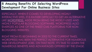 8 Amazing Benefits Of Selecting WordPress Development For Online Business Sites