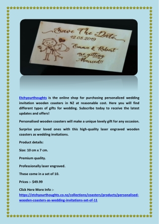 Personalised wooden coasters as wedding invitations