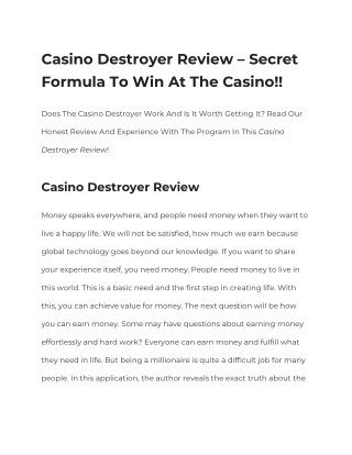 Casino Destroyer Review – Secret Formula To Win At The Casino