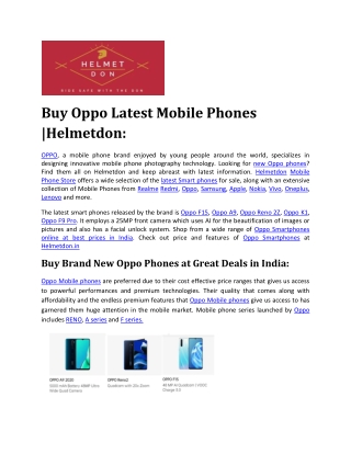 Buy Oppo Latest Mobile Phones |Helmetdon: