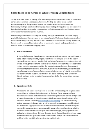 Some Risks to be Aware of While Trading Commodities