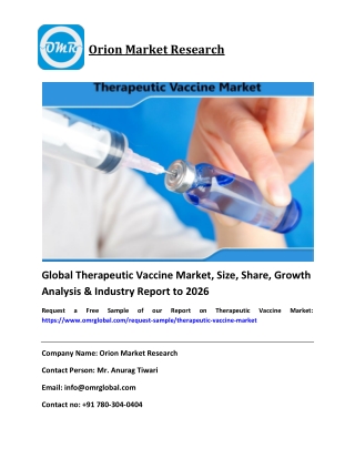 Global Therapeutic Vaccine Market Size, Growth and Industry Report To 2020-2026