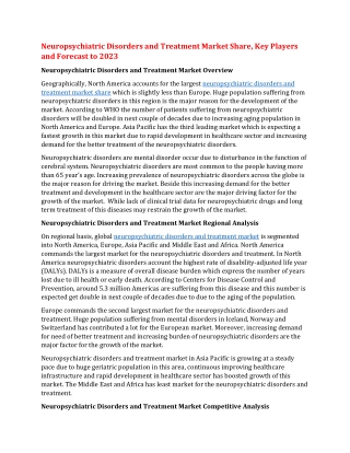 Neuropsychiatric Disorders and Treatment Market Share, Key Players and Forecast to 2023