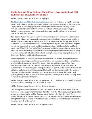 Middle East and Africa Diabetes Market Size Is Expected to Reach USD 16.4 billion at a CAGR of 5.1% By 2023