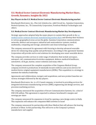 U.S. Medical Sector Contract Electronic Manufacturing Market Share, Growth, Dynamics, Insights By 2022