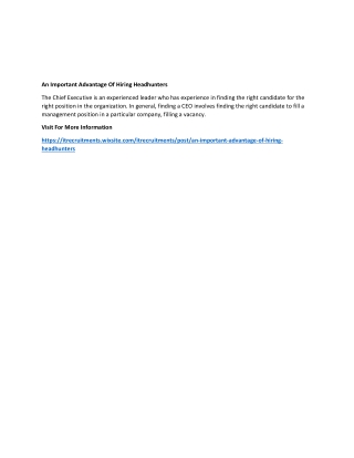 An Important Advantage Of Hiring Headhunters