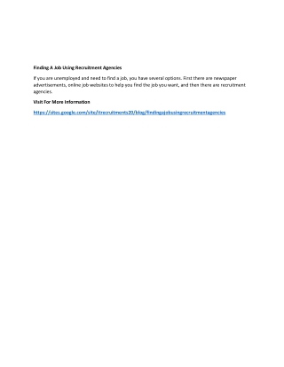 Finding A Job Using Recruitment Agencies
