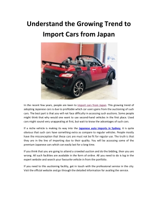 Understand the Growing Trend to Import Cars from Japan