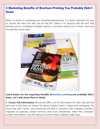 Five Marketing Benefits of Brochure Printing You Probably Didn’t Know
