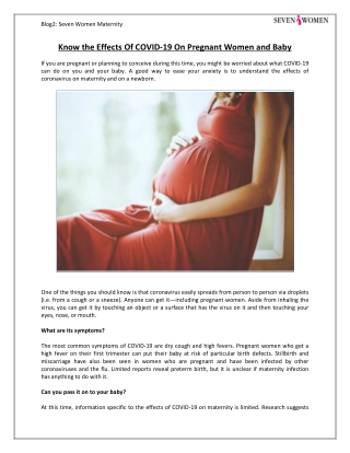 Know the Effects Of COVID-19 On Pregnant Women and Baby