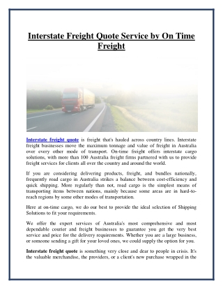 Interstate Freight Quote