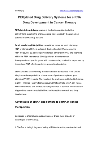 PEGylated Drug Delivery Systems for siRNA Drug Development in Cancer Therapy