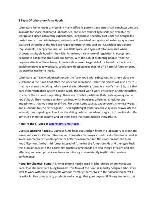 5 Types Of Laboratory Fume Hoods