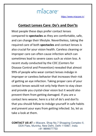 Contact Lenses Care: Do’s and Don’ts