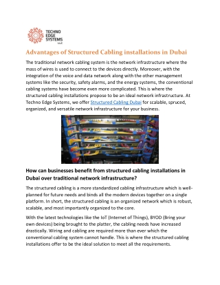 Advantages of Structured Cabling Installations in Dubai