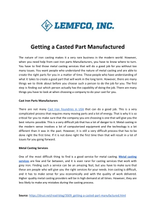 Getting a Casted Part Manufactured