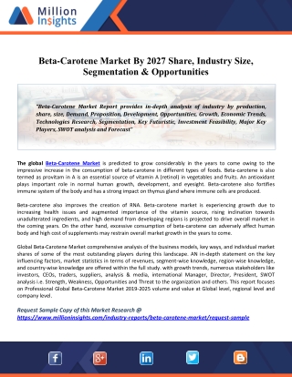 Beta-Carotene Market: Rising Demand, Future Scope Forecasts, 2020-2027