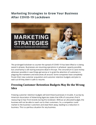 Marketing Strategies to Grow Your Business After COVID-19 Lockdown