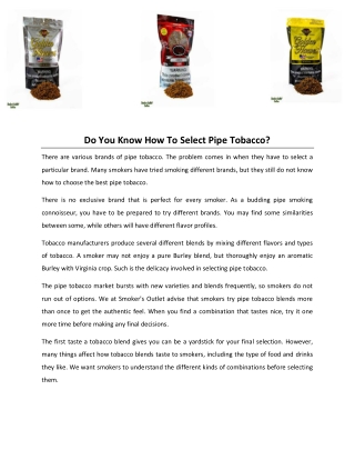 Do You Know How To Select Pipe Tobacco?