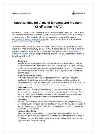 Opportunities Still Abound for Computer Programs Certification in NYC