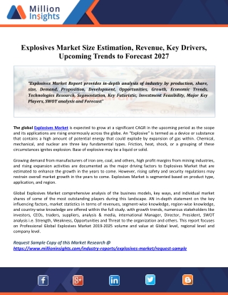 Explosives Market 2020 Size Estimation, Analysis and Forecast 2027