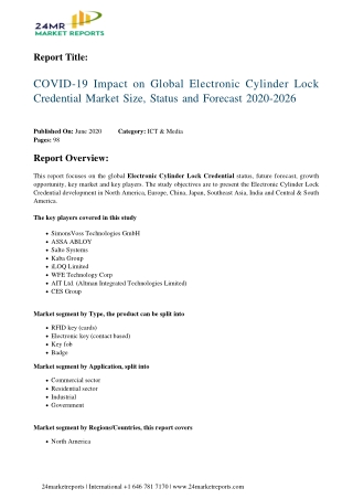 Electronic Cylinder Lock Credential Market Size, Status and Forecast 2020-2026