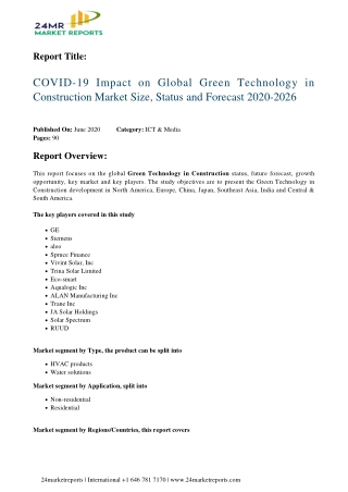 Green Technology in Construction Market Size, Status and Forecast 2020-2026