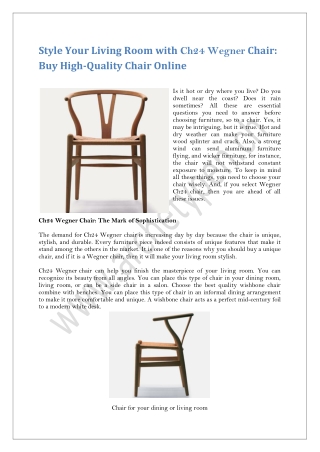 Style Your Living Room with Ch24 Wegner Chair: Buy High-Quality Chair Online