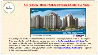 Ace Parkway - Residential Apartments In Sector 150 Noida