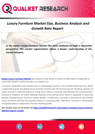 Global Luxury Furniture Market Size, Share, Industry Trend, Growth and Application Analysis Report