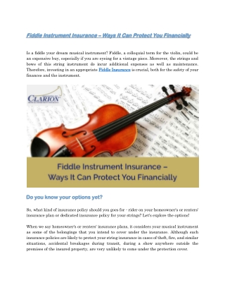 Fiddle Instrument Insurance – Ways It Can Protect You Financially