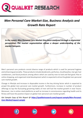 Men Personal Care Market Demand,Trend and Advantages Report 2020-2027
