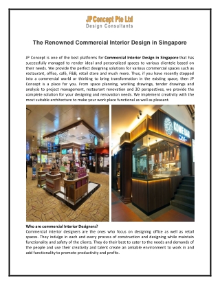 The Renowned Commercial Interior Design in Singapore- JP Concept