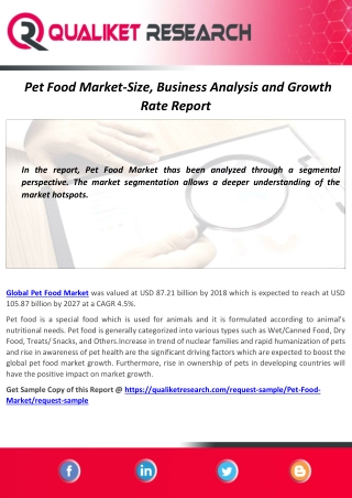 Pet Food Market Size,Share,growth rate,and Trend Analysis 2020-2027