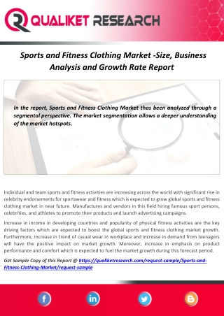 Sports and Fitness Clothing Market Size,Share,growth rate,and Trend Analysis 2020-2027