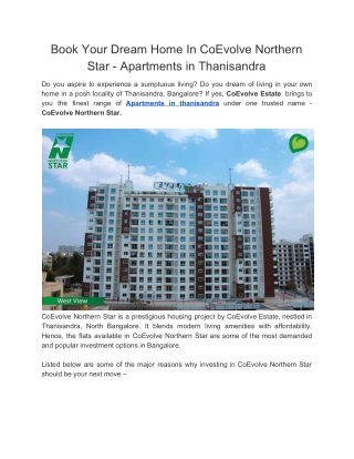 Book Your Dream Home In CoEvolve Northern Star - Apartments in Thanisandra